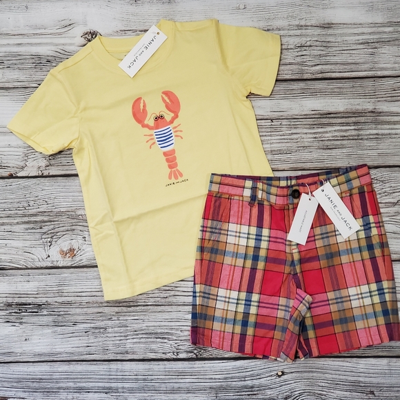 Janie and Jack Lobster Print T-Shirt and Plaid Shorts Outfit NWT - Picture 10 of 10